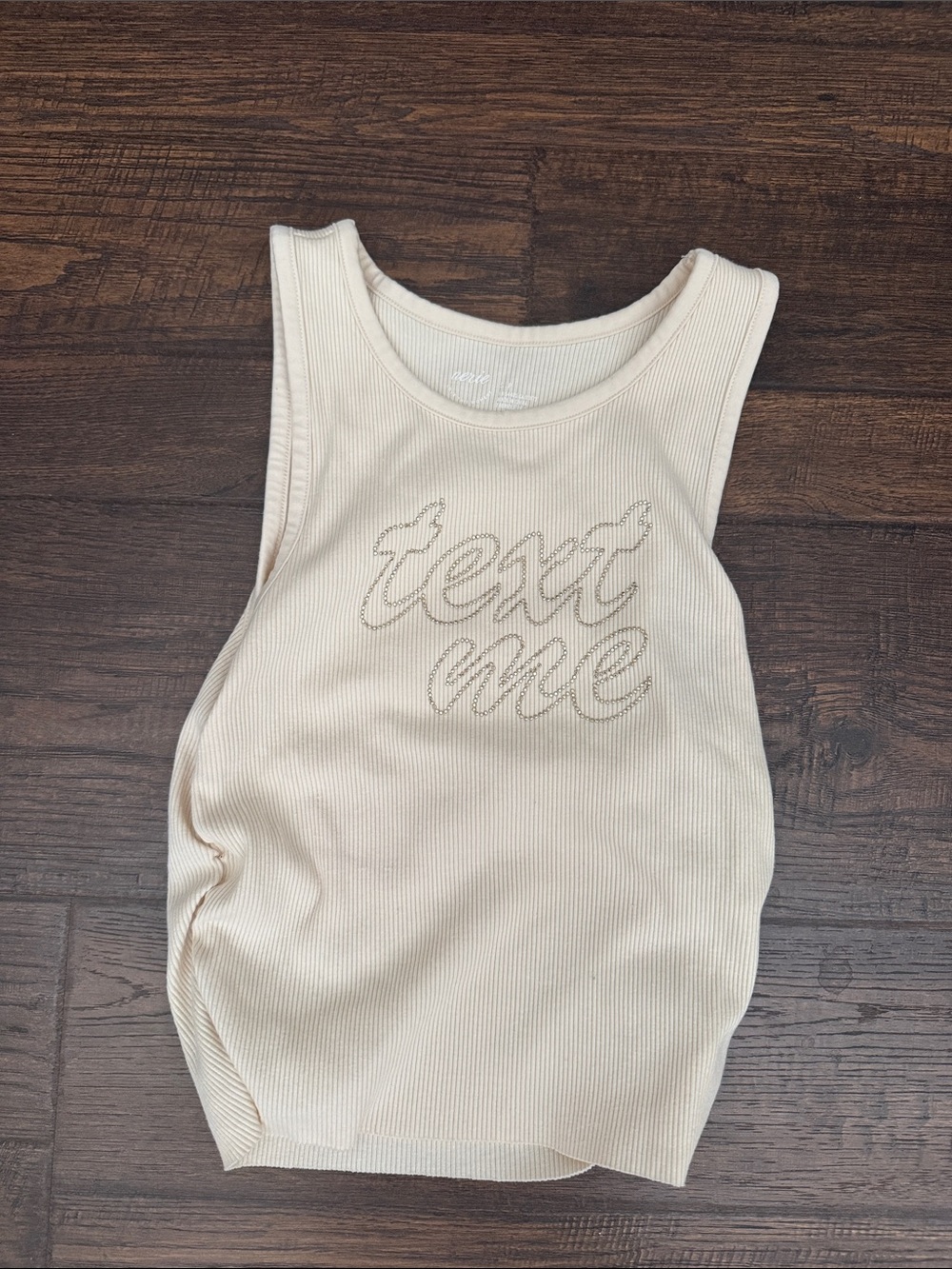aerie Cream Ribbed Tank One-Piece with 'text me' Embellish